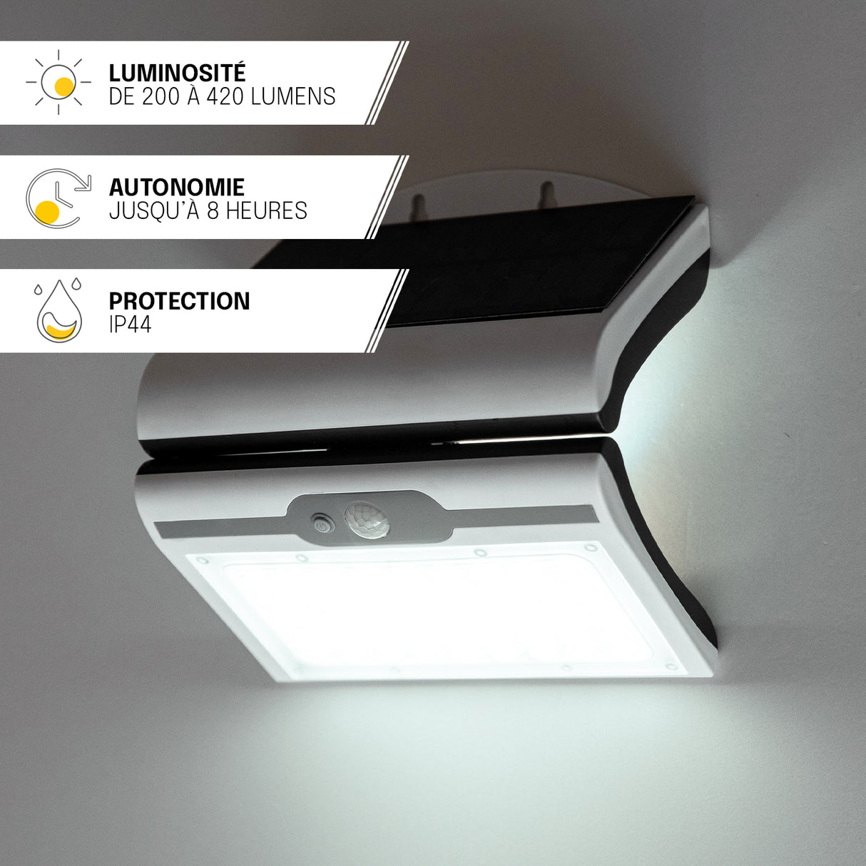 Applique Murale Solaire - IP44, Détection de Mouvement