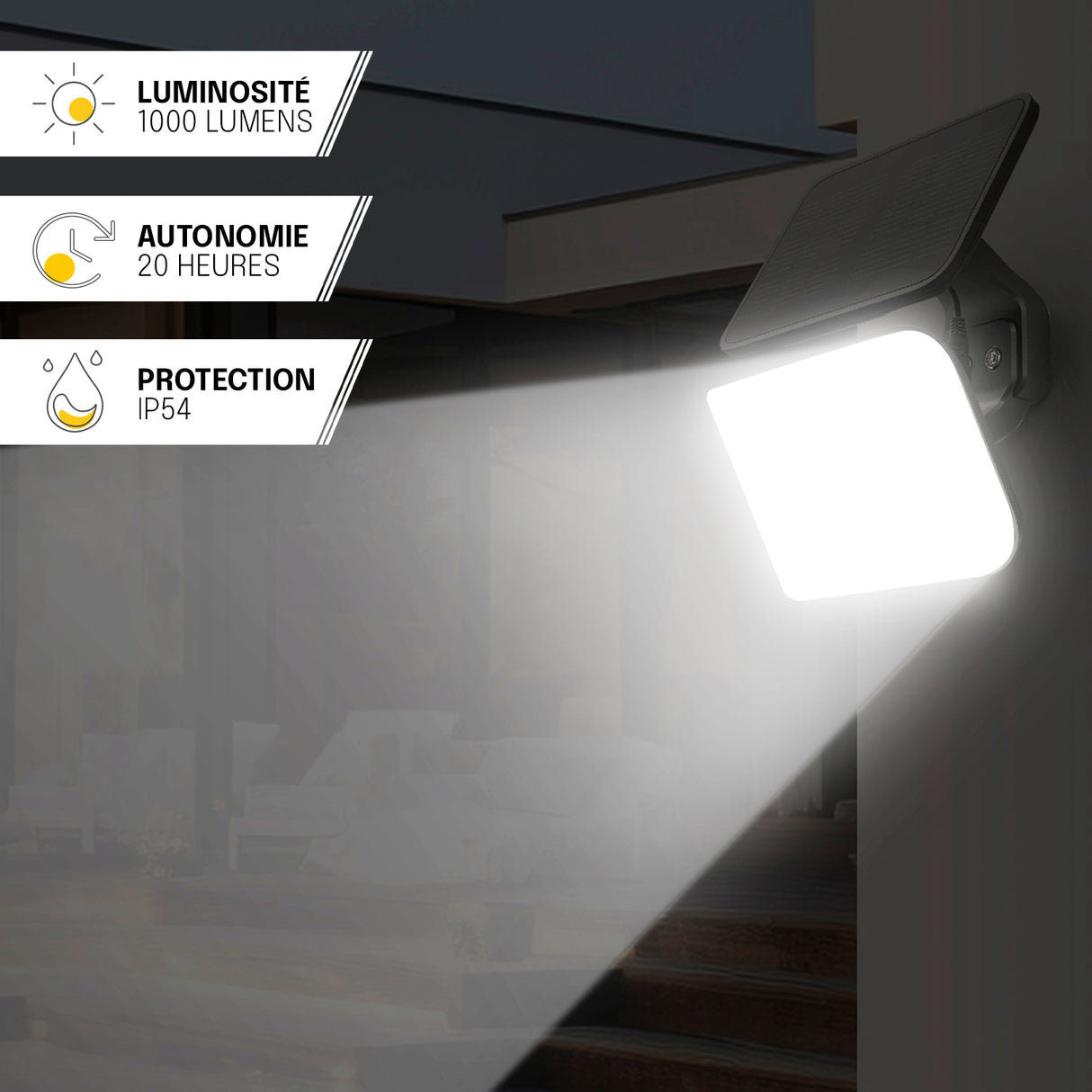 Projecteur Solaire Extérieur – Détection de Mouvement, Télécommande, 3 Modes d'Éclairage
