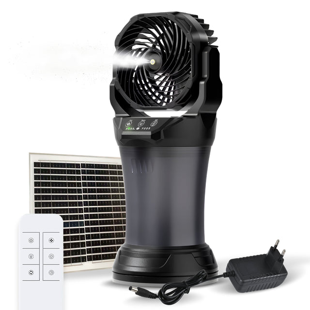 Ventilateur Brumisateur Portable Extérieur Rechargeable Solaire/220V - Réservoir 2L Oscillation Automatique avec Télécommande