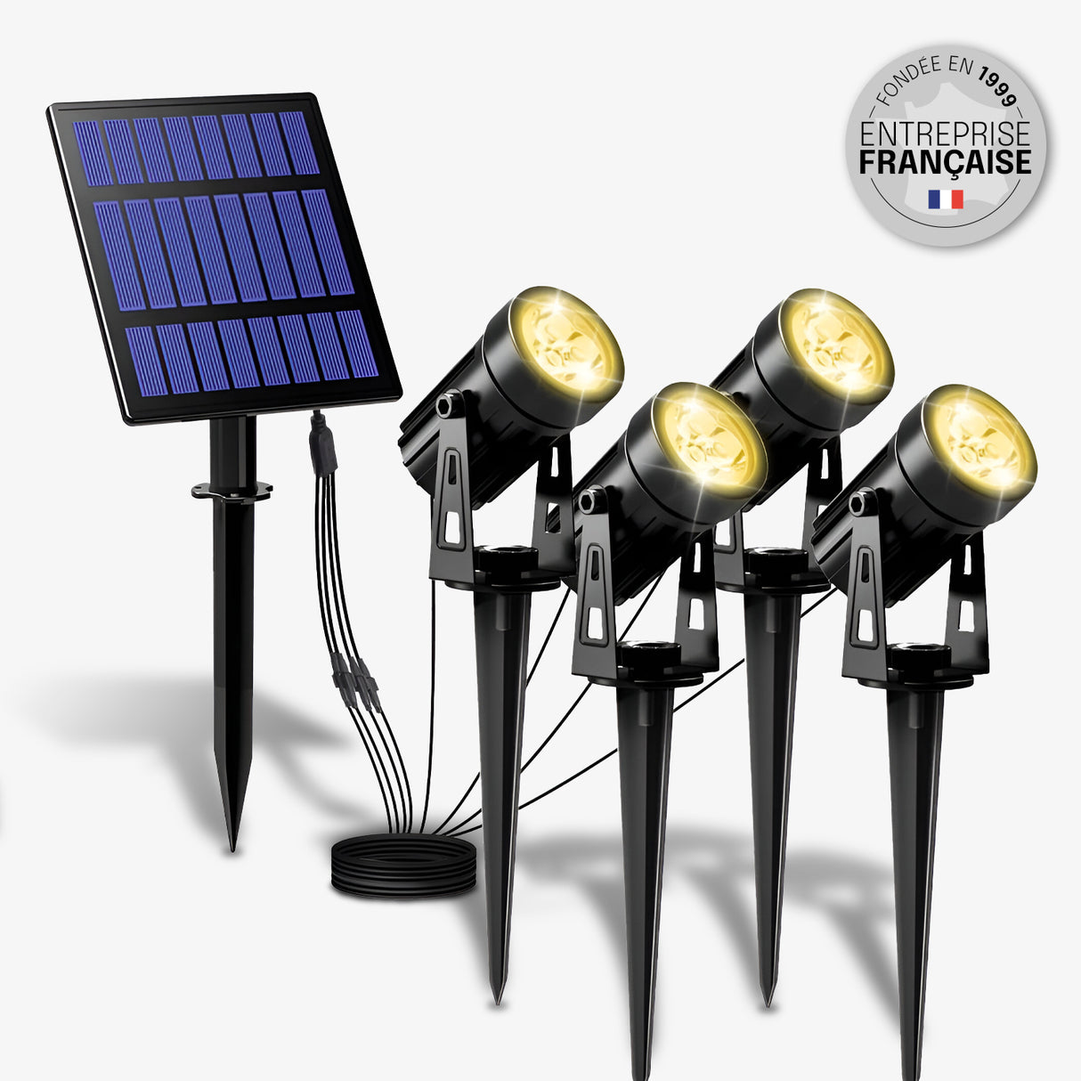 Lot de 4 Spots Solaires Exterieurs - IP65, Installation au Sol avec Piquet