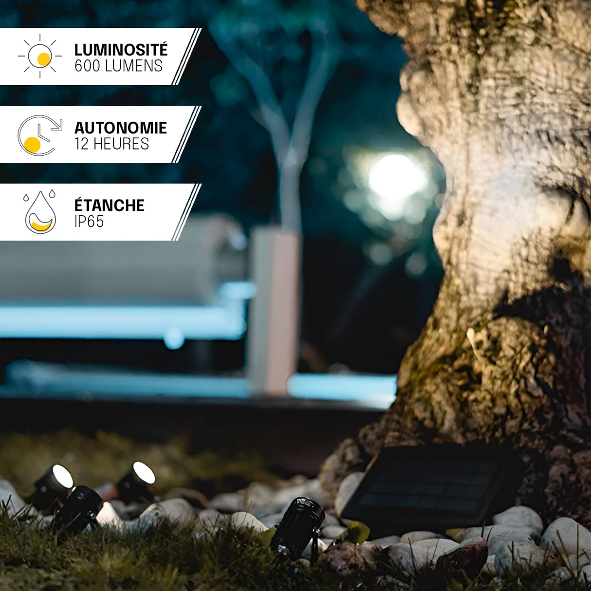 Lot de 4 Spots Solaires Exterieurs - IP65, Installation au Sol avec Piquet