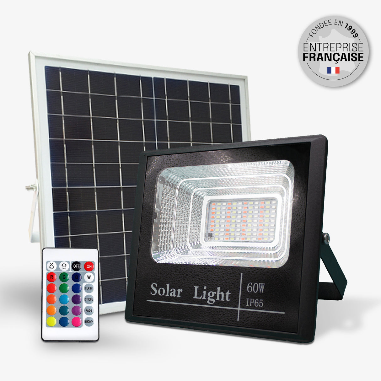 Projecteur Solaire LED – IP65, Éclairage Multicolore RVB, Télécommande