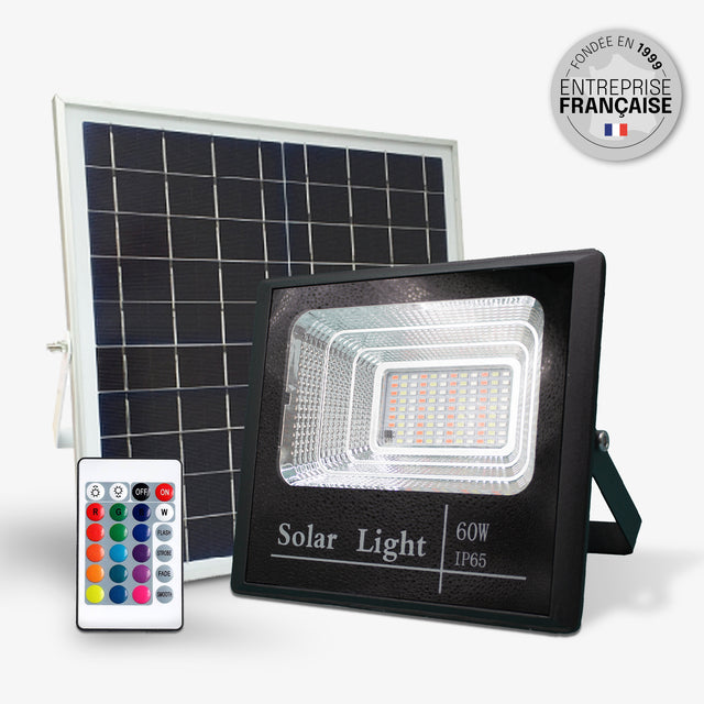 Projecteur Solaire LED – IP65, Éclairage Multicolore RVB, Télécommande