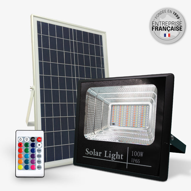 Projecteur Solaire LED – IP65, Éclairage Multicolore RVB, Télécommande