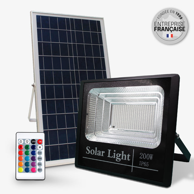 Projecteur Solaire LED – IP65, Éclairage Multicolore RVB, Télécommande