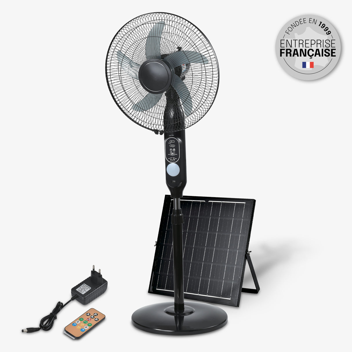 Ventilateur Solaire sur Pied 125 CM - 3 Vitesses, Rechargeable 220V
