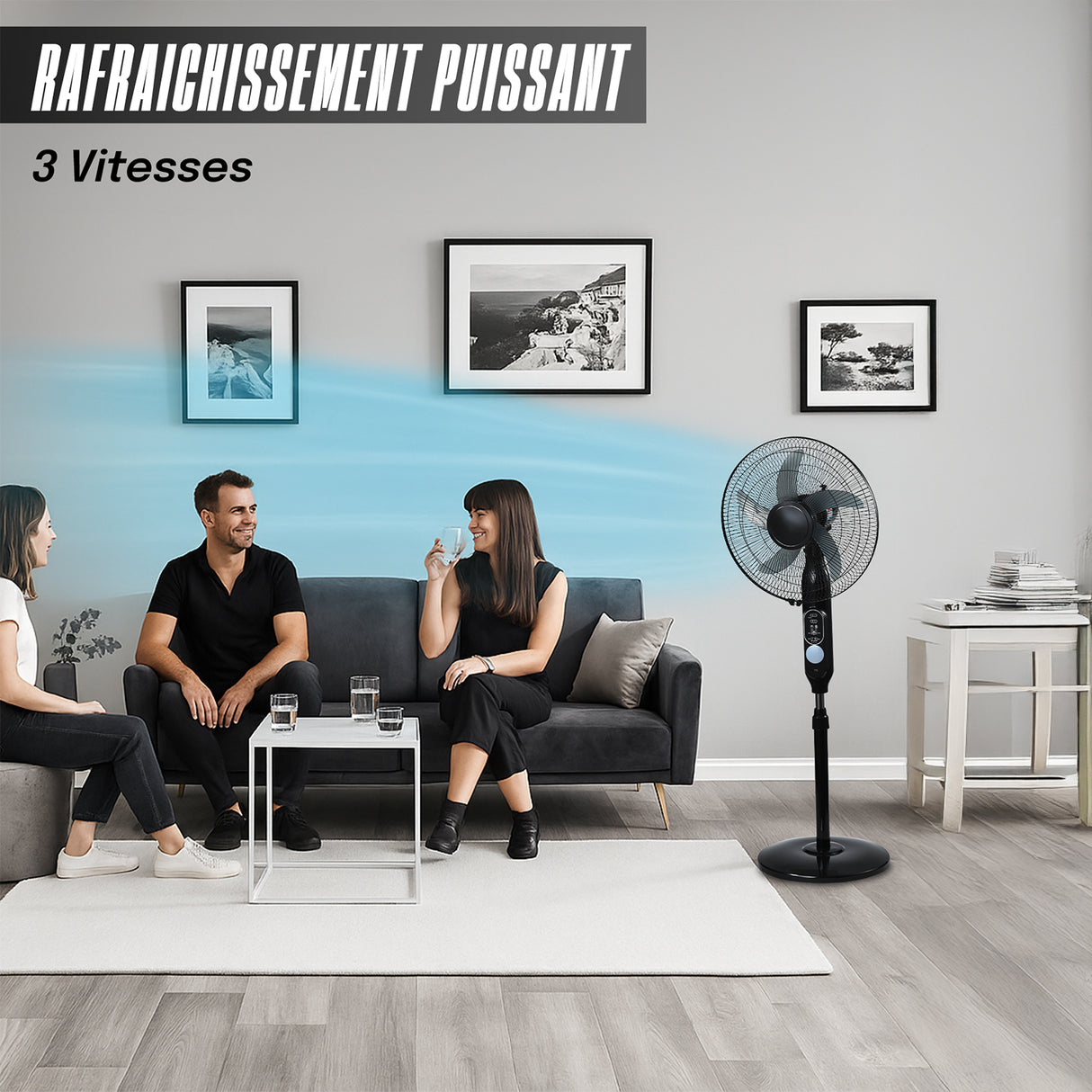 Ventilateur Solaire sur Pied 125 CM - 3 Vitesses, Rechargeable 220V