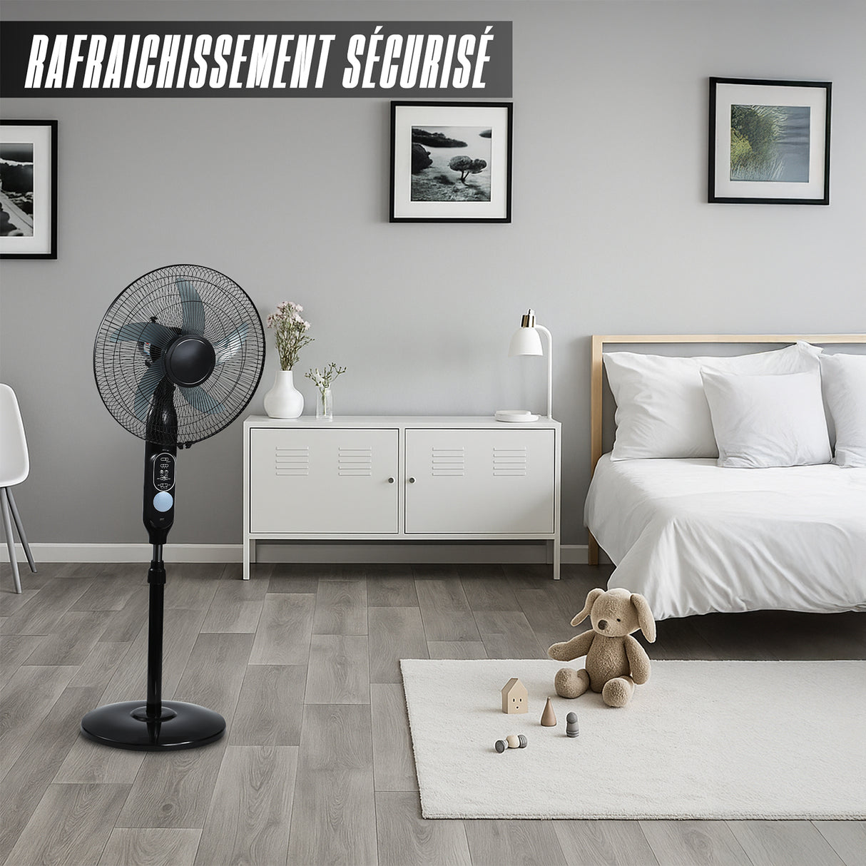 Ventilateur Solaire sur Pied 125 CM - 3 Vitesses, Rechargeable 220V