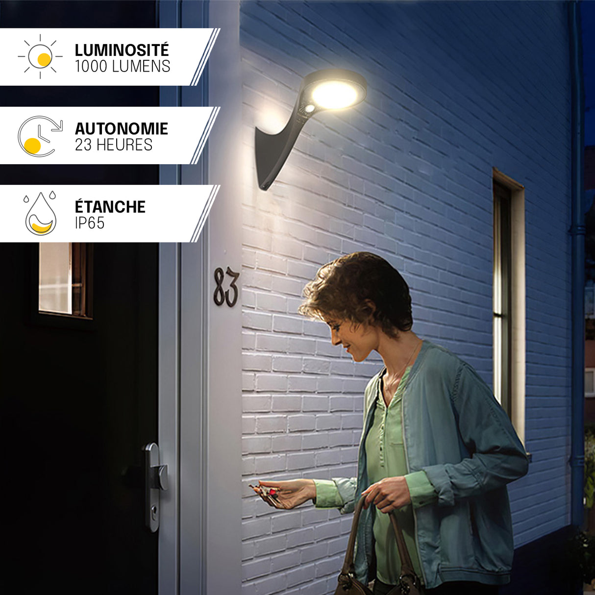 Applique Murale Extérieur Solaire - IP65, Détection de Mouvement