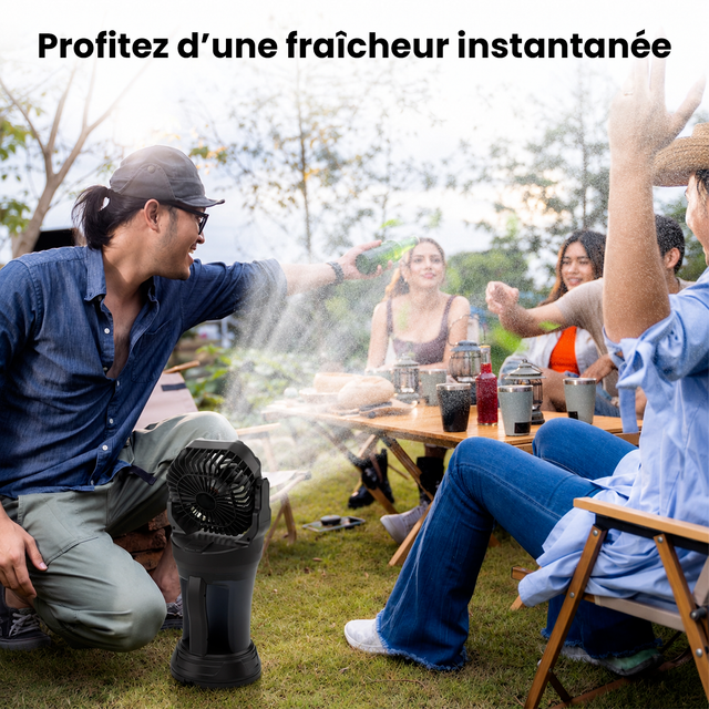 Ventilateur Brumisateur Portable Extérieur Rechargeable Solaire/220V - Réservoir 2L Oscillation Automatique avec Télécommande