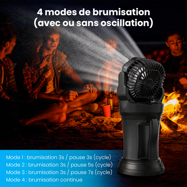 Ventilateur Brumisateur Portable Extérieur Rechargeable Solaire/220V - Réservoir 2L Oscillation Automatique avec Télécommande