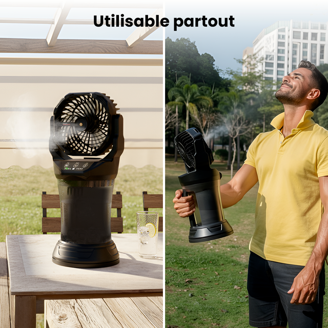 Ventilateur Brumisateur Portable Extérieur Rechargeable Solaire/220V - Réservoir 2L Oscillation Automatique avec Télécommande