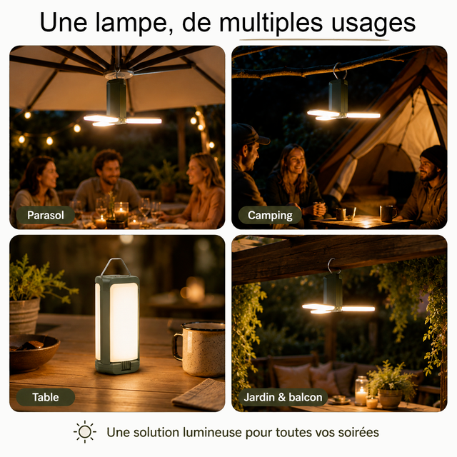 Lampe Parasol Solaire - IP54, Rechargeable USB