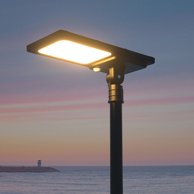 Lampe de Rue Extérieur Hybride Solaire/220V - IP65, Détection de Mouvement, 2 Modes d'Éclairage