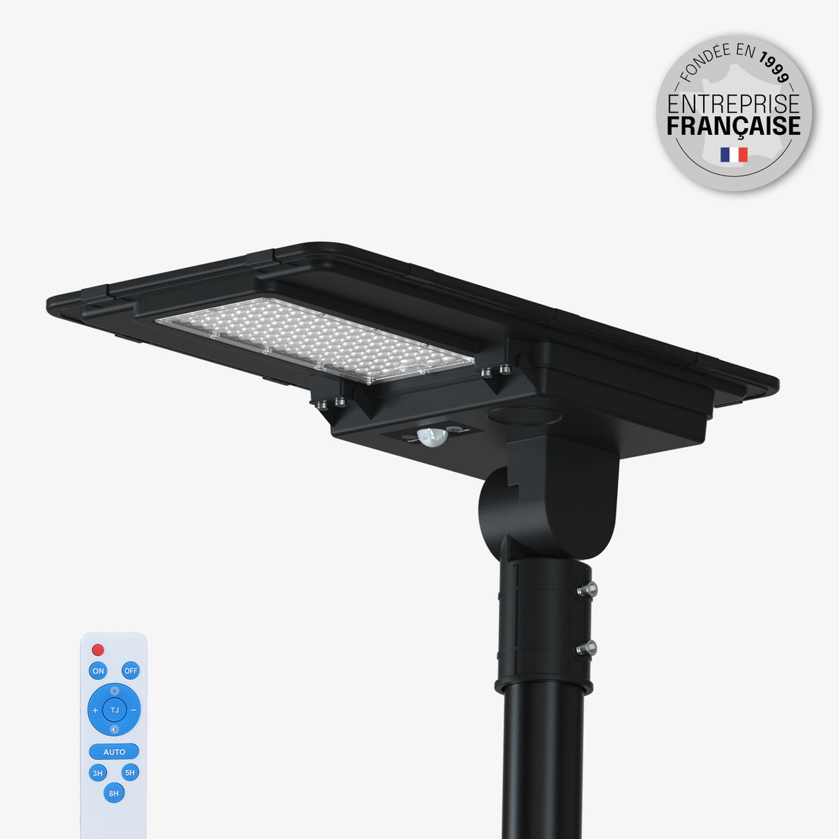 Lampadaire Solaire Extérieur - IP65, Détection de Mouvement, 2 Modes d'Éclairage