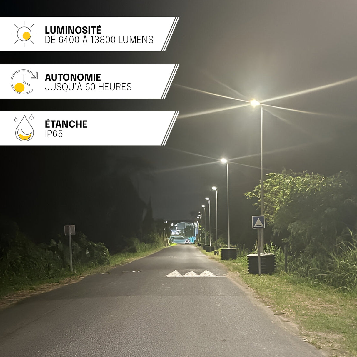 Lampadaire Solaire Extérieur - IP65, Détection de Mouvement, 2 Modes d'Éclairage