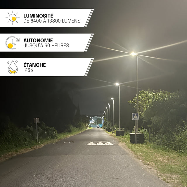 Lampadaire Solaire Extérieur - IP65, Détection de Mouvement, 2 Modes d'Éclairage