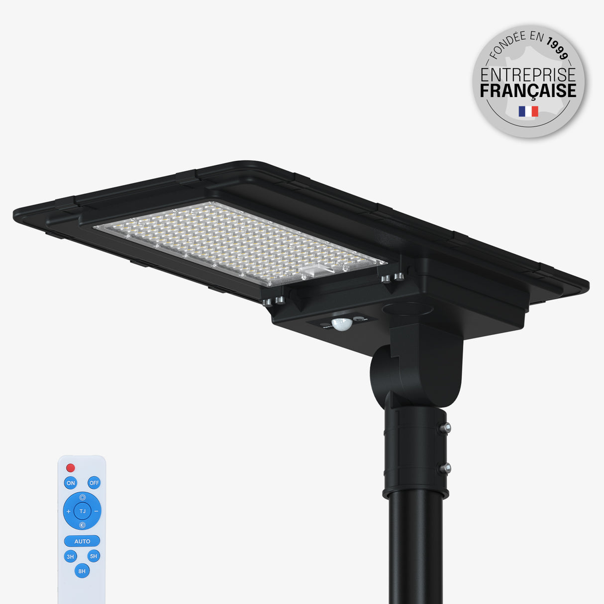 Lampadaire Solaire Extérieur - IP65, Détection de Mouvement, 2 Modes d'Éclairage