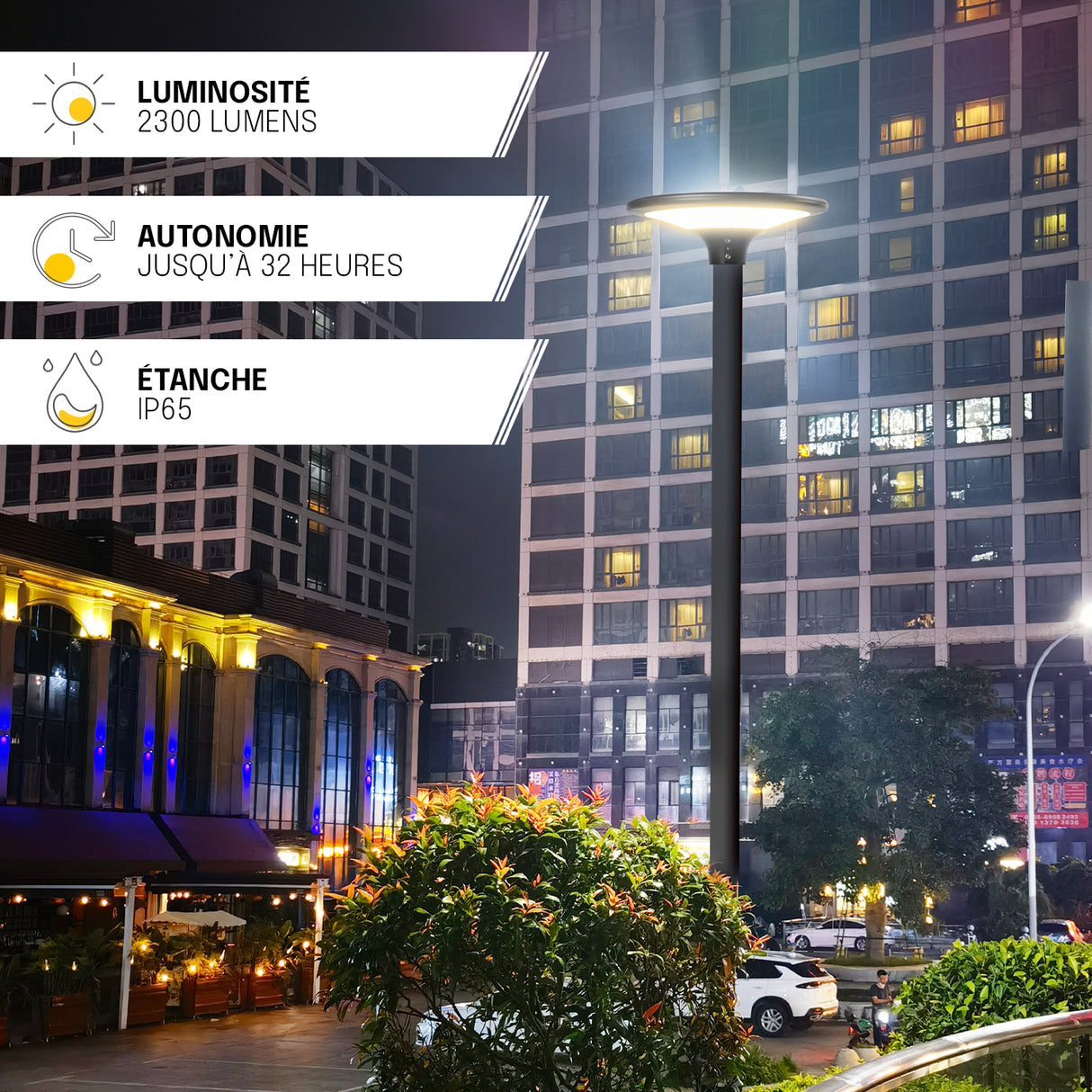 Lampadaire Exterieur Solaire - IP65, Éclairage Réglable 3000K/6000K