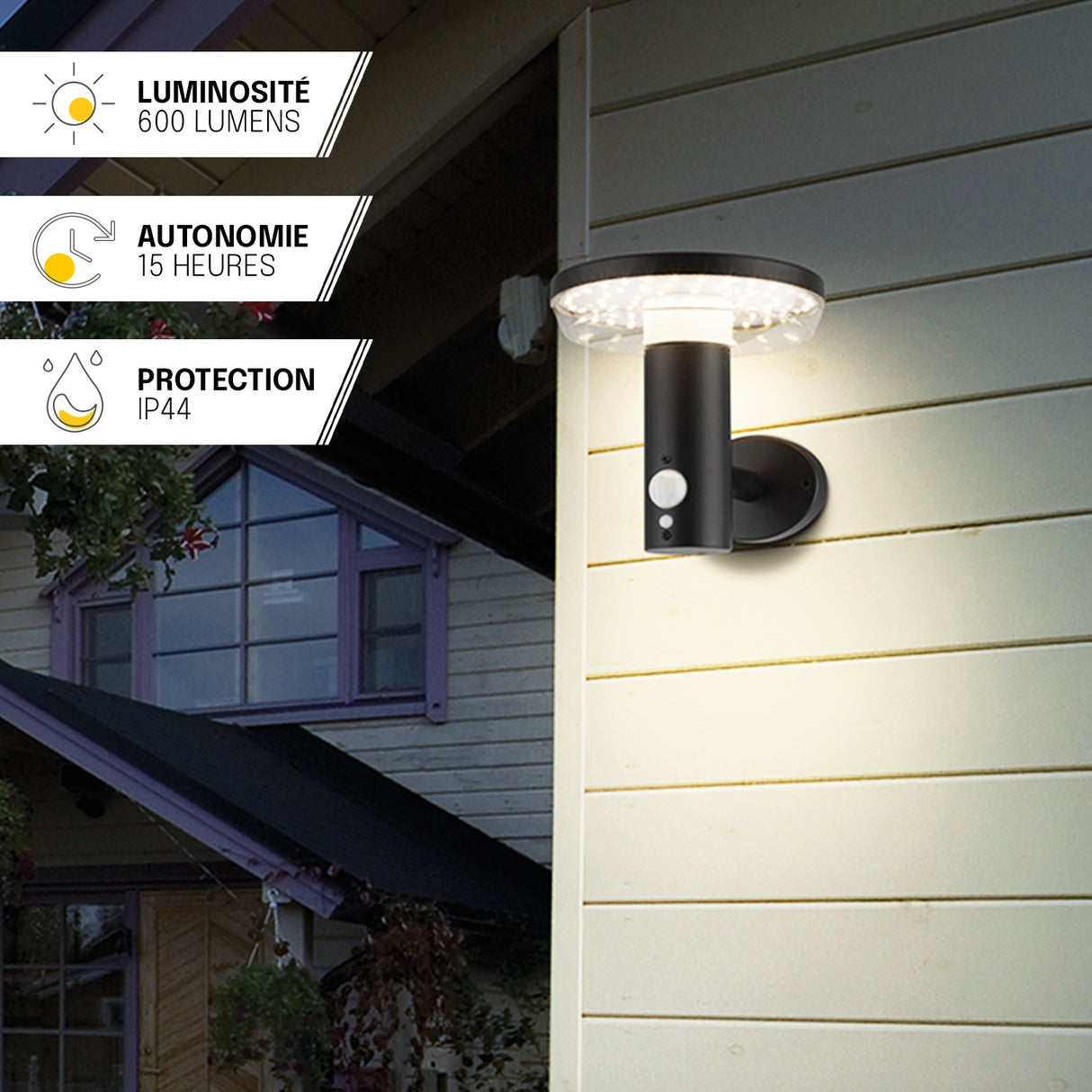 Applique Murale Exterieur Solaire – IP44, Détection de Mouvement