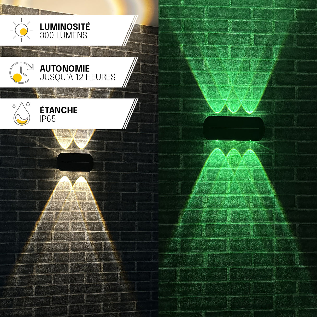Applique Murale Solaire Extérieur Up and Down - IP65, Double ou Triple Faisceau Lumineux