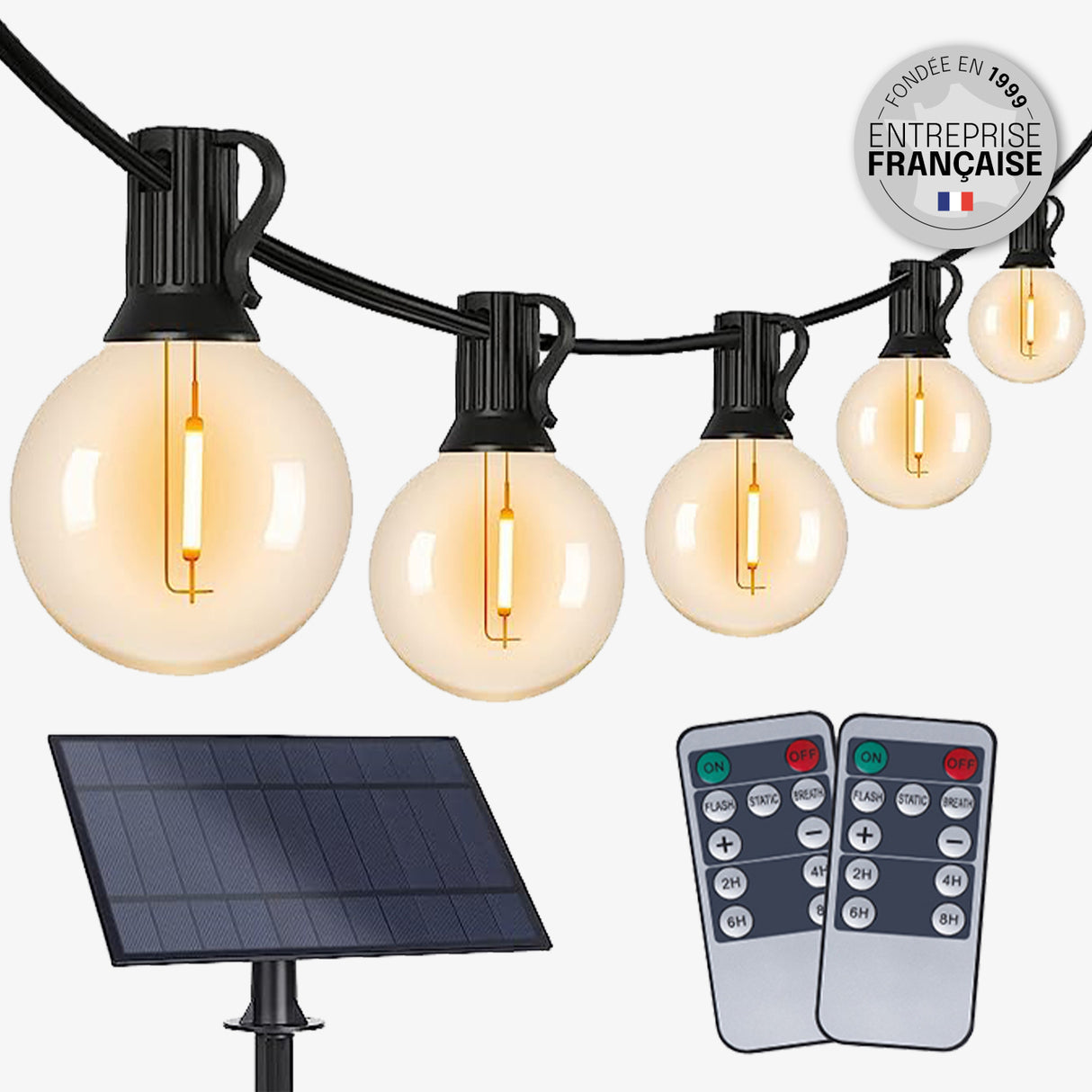 Guirlande Solaire Extérieur - IP65, Rechargeable USB, Télécommande