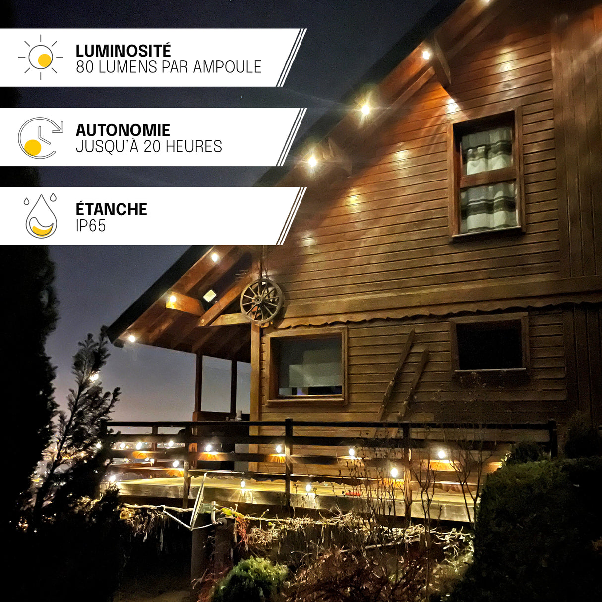 Guirlande Solaire Extérieur - IP65, Rechargeable USB, Télécommande