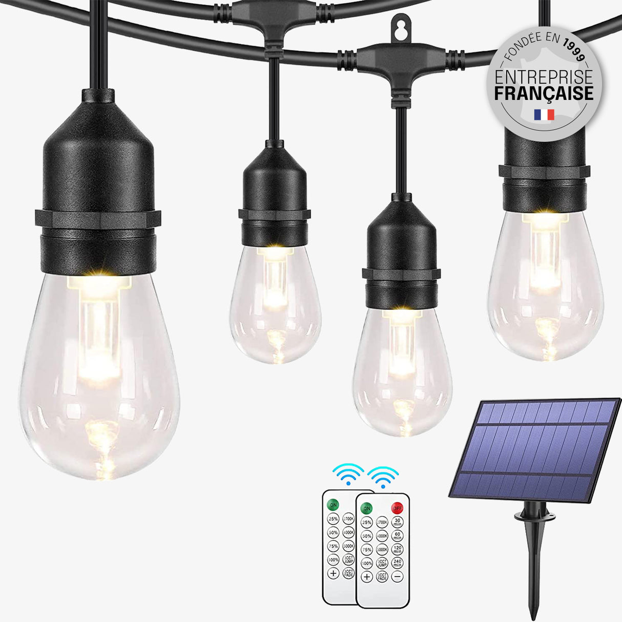 Guirlande Solaire Extérieur - IP65, Rechargeable USB, Télécommande