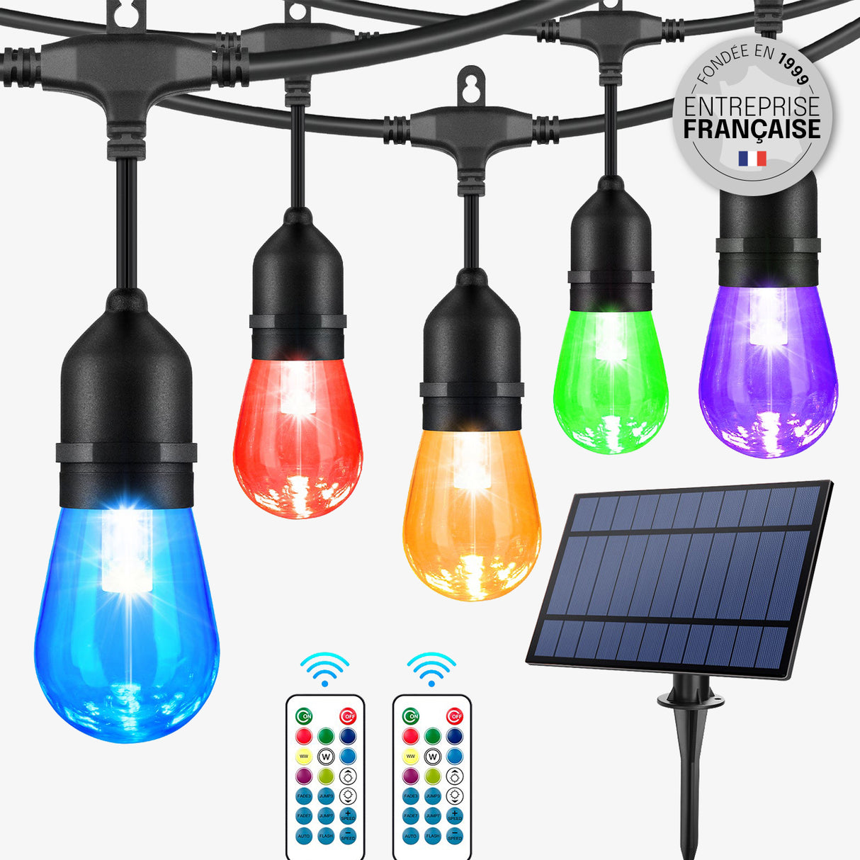 Guirlande Solaire Extérieur - IP65, Rechargeable USB, Télécommande