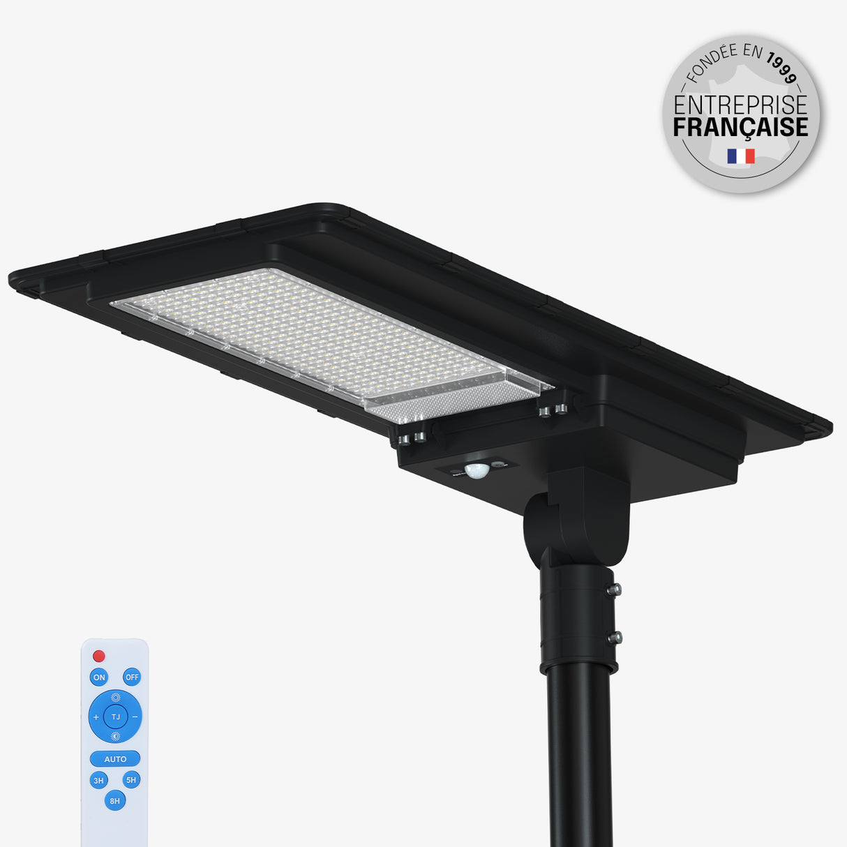 Lampadaire Solaire Extérieur - IP65, Détection de Mouvement, 2 Modes d'Éclairage