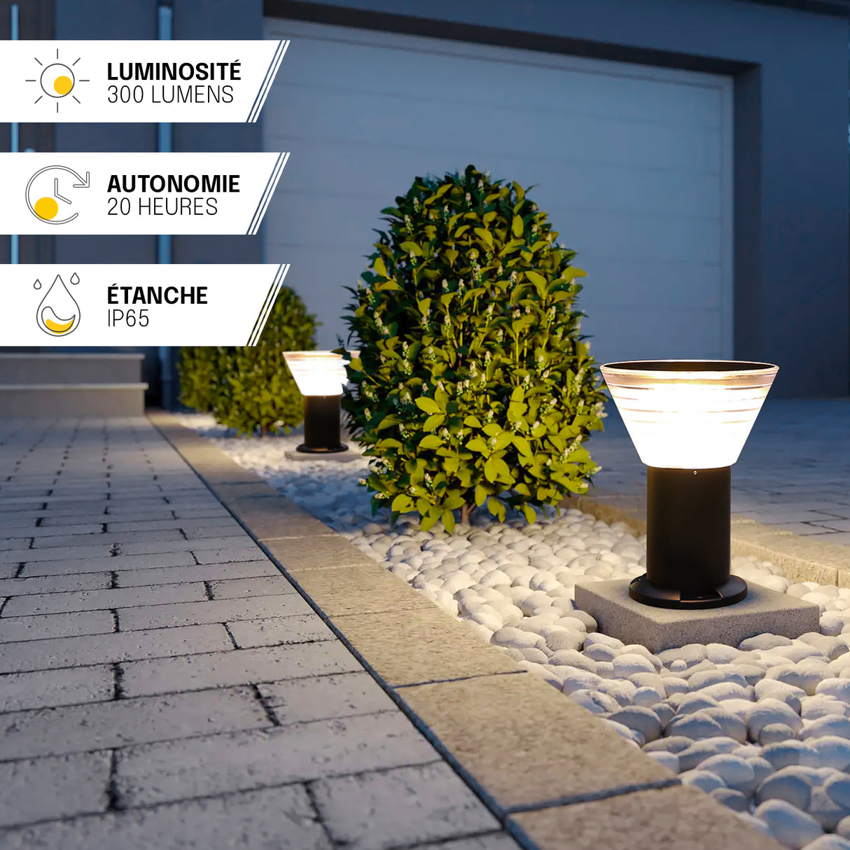 Borne Solaire Extérieur 30 CM – IP65, Batterie Remplaçable