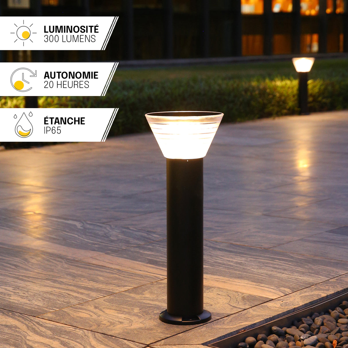 Borne Solaire Exterieur 80 CM – IP65, Batterie Remplaçable