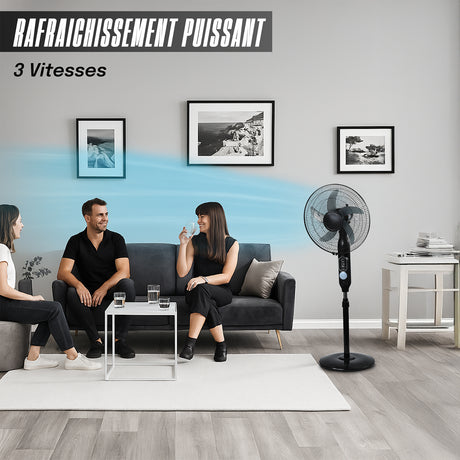 Ventilateur Solaire sur Pied 125 CM - 3 Vitesses, Rechargeable 220V