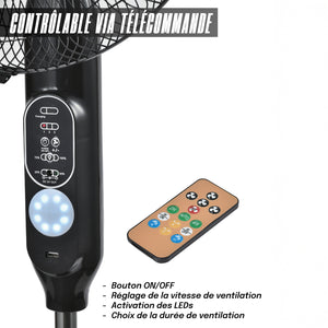 Ventilateur Solaire sur Pied 125 CM - 3 Vitesses, Rechargeable 220V