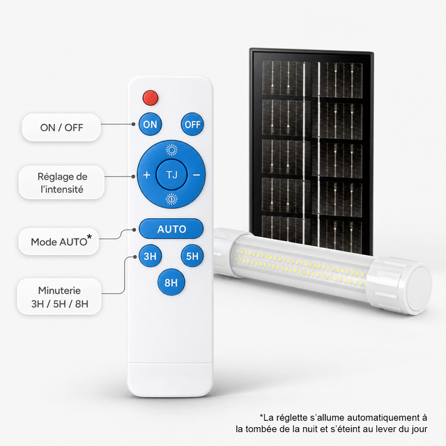 Reglette LED Solaire - IP54, Fonction Diurne