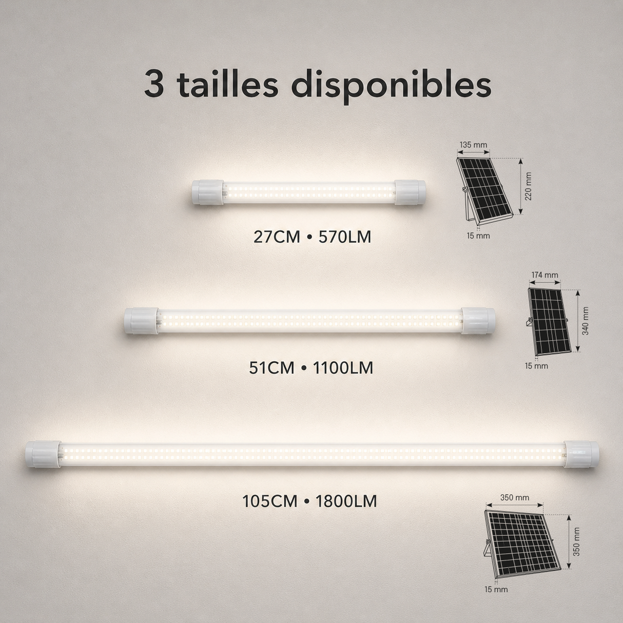 Reglette LED Solaire - IP54, Fonction Diurne