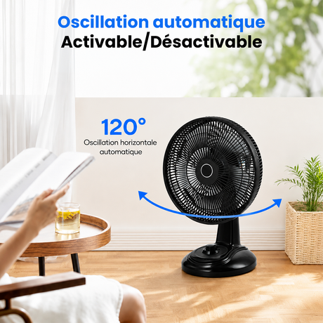 Ventilateur Solaire de Table - 3 Vitesses, Rechargeable 220V