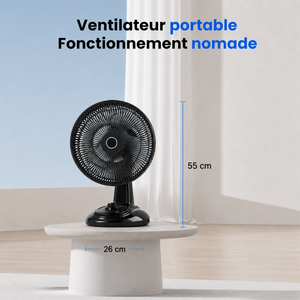 Ventilateur Solaire de Table - 3 Vitesses, Rechargeable 220V