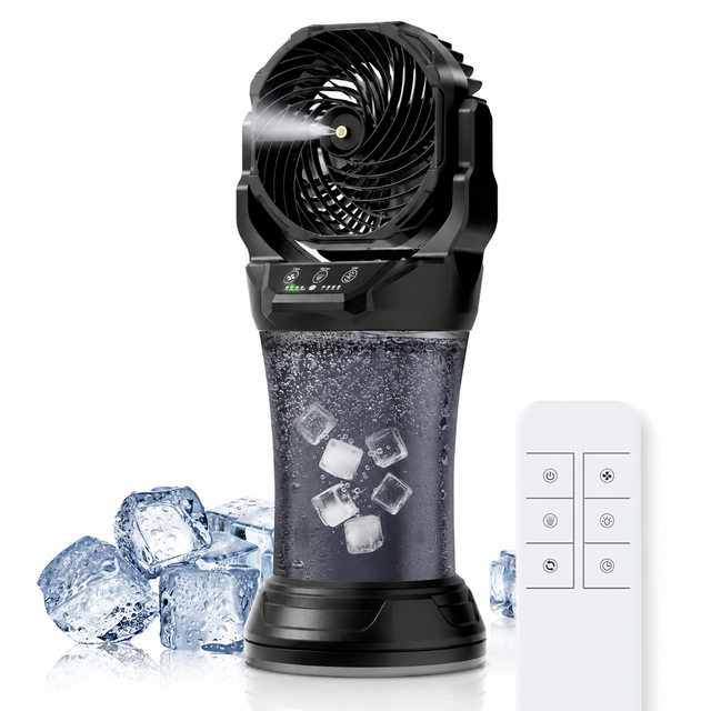 Ventilateur Brumisateur Portable Extérieur Rechargeable Solaire/220V - Réservoir 2L Oscillation Automatique avec Télécommande