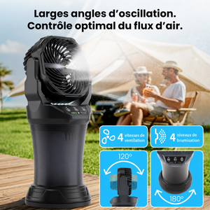 Ventilateur Brumisateur Portable Extérieur Rechargeable Solaire/220V - Réservoir 2L Oscillation Automatique avec Télécommande