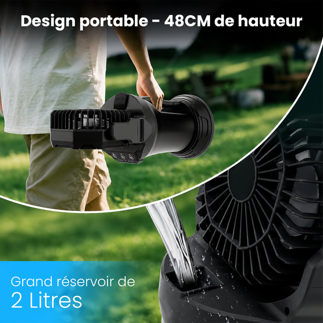 Ventilateur Brumisateur Portable Extérieur Rechargeable Solaire/220V - Réservoir 2L Oscillation Automatique avec Télécommande