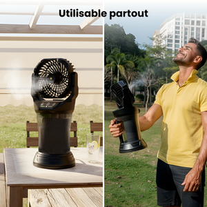 Ventilateur Brumisateur Portable Extérieur Rechargeable Solaire/220V - Réservoir 2L Oscillation Automatique avec Télécommande