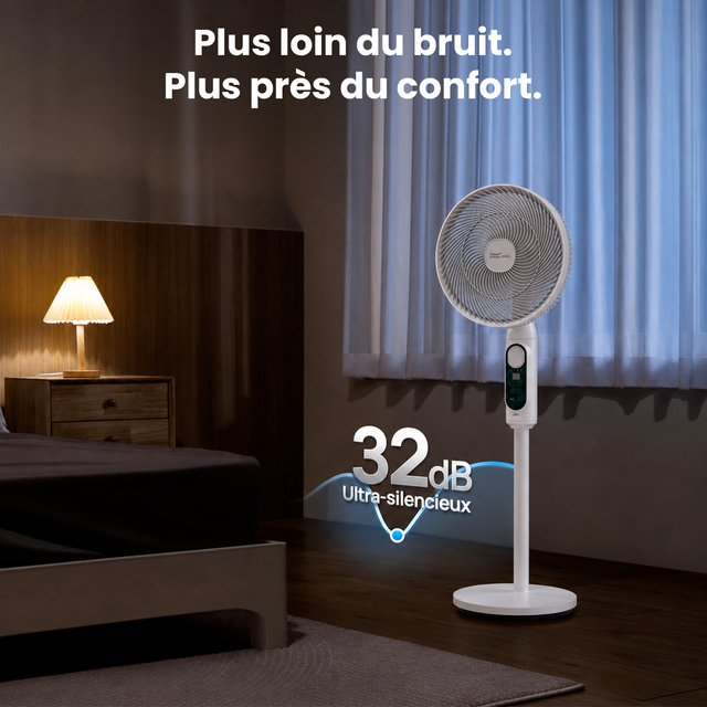 Ventilateur sur Pied Silencieux Rechargeable Solaire/220V, Double Oscillation avec Télécommande