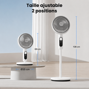 Ventilateur sur Pied Silencieux Rechargeable Solaire/220V, Double Oscillation avec Télécommande