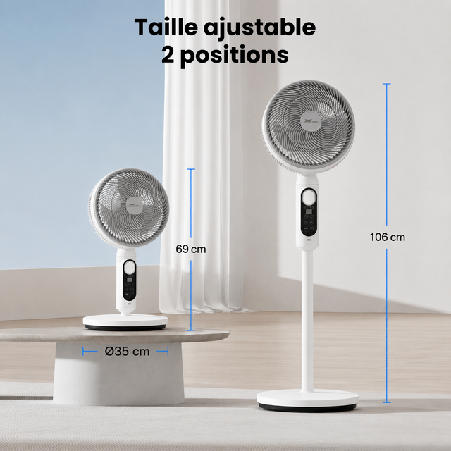 Ventilateur sur Pied Silencieux Rechargeable Solaire/220V, Double Oscillation avec Télécommande