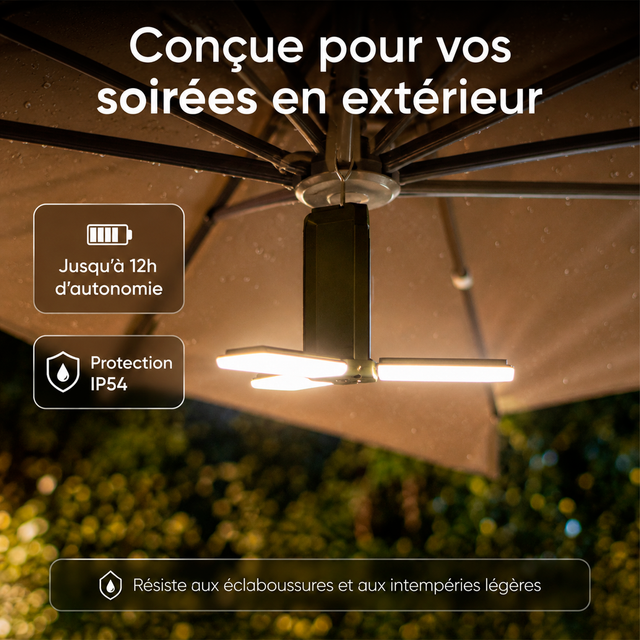Lampe Parasol Solaire - IP54, Rechargeable USB
