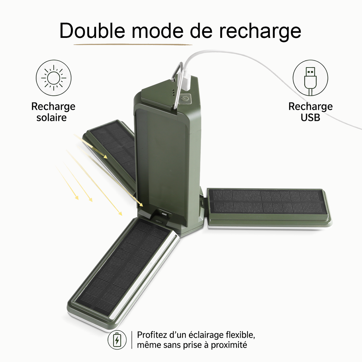 Lampe Parasol Solaire - IP54, Rechargeable USB