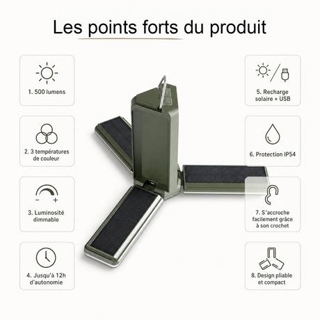 Lampe Parasol Solaire - IP54, Rechargeable USB