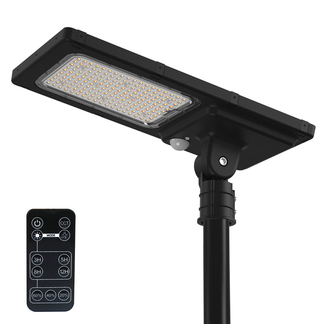 Lampe de Rue Extérieur Hybride Solaire/220V - IP65, Détection de Mouvement, 2 Modes d'Éclairage