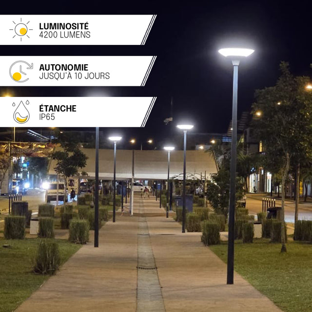 Lampadaire Solaire - IP65, Détection de Mouvement, 4 Modes d'Éclairage